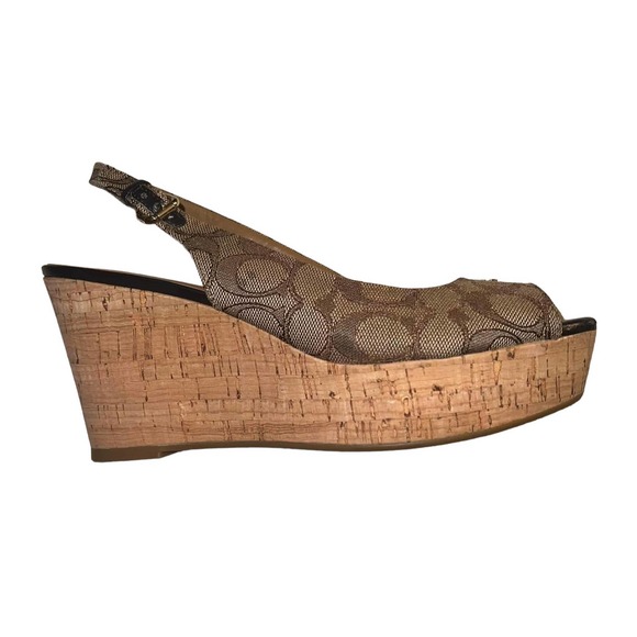 Coach Tan Signature Slingback Peeptoe FERRY Shoes Size 8.5 - Picture 5 of 10